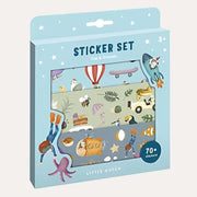 Blue packaging for the Little Dutch Sticker Set Jim & Friends, showing vehicles, animals and space-themed stickers.