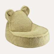 Green teddy bear-shaped pet bed on a white background