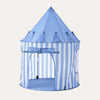 Blue striped children's play tent on a white background