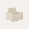 A foldable off-white armchair with a cushioned backrest and seat, made of corduroy fabric, with a detachable cover.