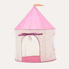 Pink children's play tent with a white background