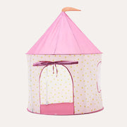 Kid's Concept Play Tent Check Pink Dot with a pointed pink roof, dotted cream walls and an open arched doorway.