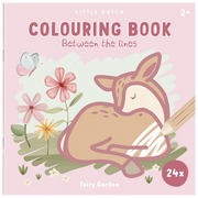 Little Dutch Fairy Garden colouring book with a deer and flowers on its pink cover.