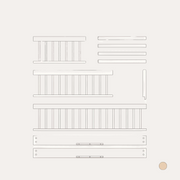 Line drawing of Oliver Furniture Mini+ Junior Kit components, including rails, panels and a short bed guard.