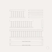 Line drawing of Oliver Furniture Mini+ Junior Kit components, including rails, panels and a short bed guard.