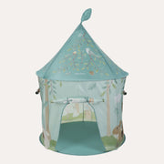 Little Dutch Forest Friends play tent with a blue pointed roof, woodland illustrations and an open entrance.