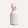Beige water bottle with a rabbit design on a white background