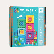 Connetix Bright Portal Pack box with a turquoise front, showing nested square constructions and a printed 48-piece label.