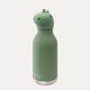 Green dinosaur-shaped water bottle on a white background