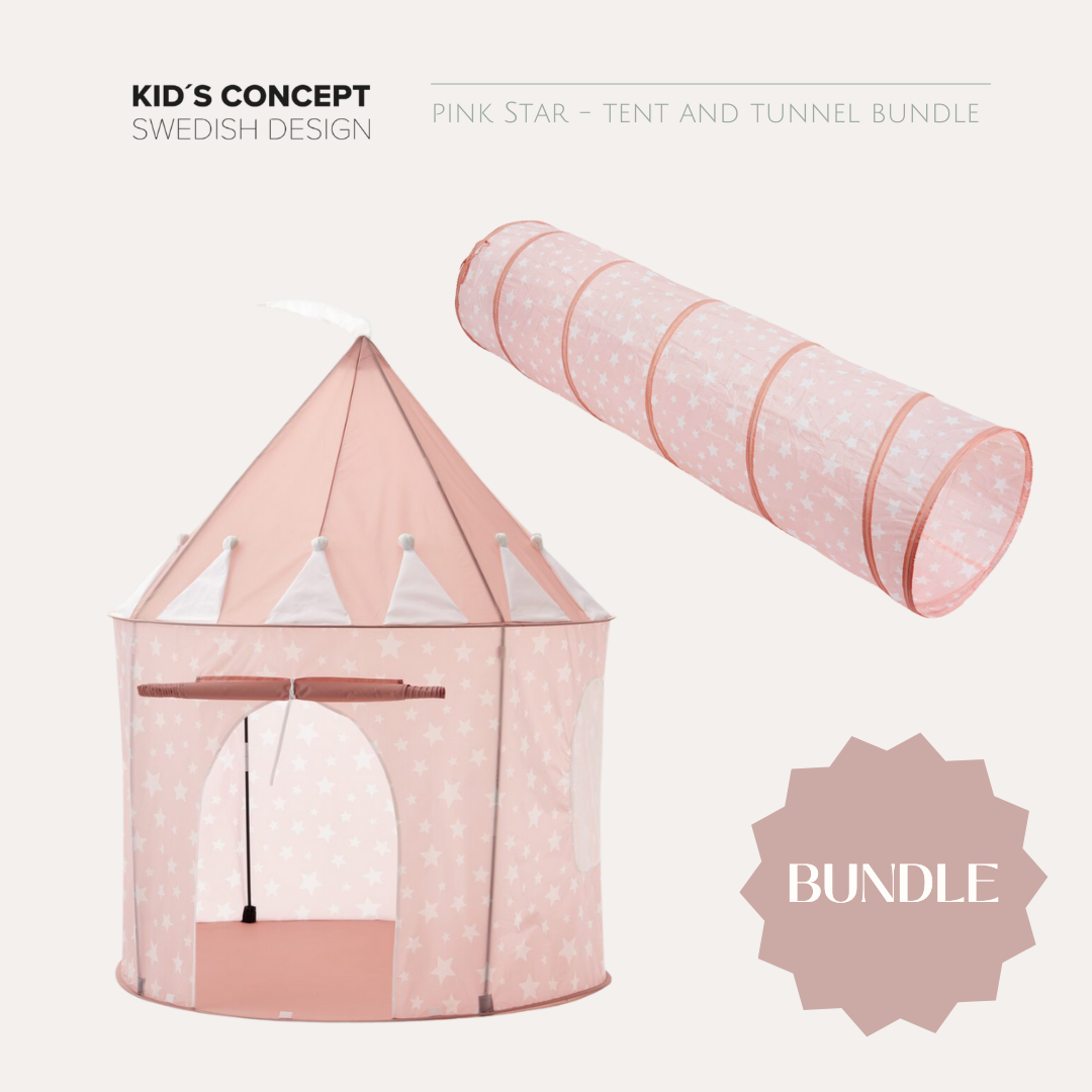 PlayFaire Kids Concept Tent and Tunnel Bundle Pink Star