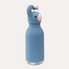 Blue elephant-shaped water bottle with a white background