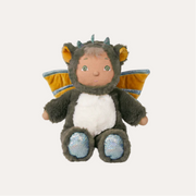 Stuffed toy with fairy wings and horns on a white background