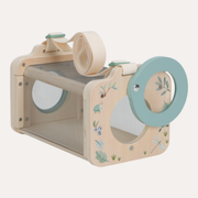 Little Dutch Forest Friends insect box with mesh sides, woodland illustrations and an open pale blue circular door.