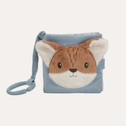 Little Dutch Forest Friends stroller activity booklet with a plush fox face and blue attachment loop.