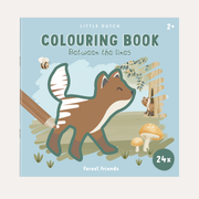 Little Dutch Forest Friends colouring book with a fox and woodland illustrations on its blue cover.
