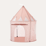 Kid's Concept Pink Star Play Tent with a pointed pink roof, white stars and an open arched doorway.