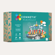 Connetix Ball Run Pack box with a turquoise front showing a tall colourful run with clear tubes and bowls.
