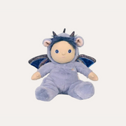 Plush toy dressed in a dragon costume on a white background
