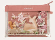 Little Dutch Fairy Garden stationery set in a clear pink-trimmed pouch with a deer and flowers.