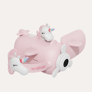 The Zoofamily Unicorn Zoo Video camcorder in pink with a plane-shaped body, unicorn details and propeller-shaped lens surround.