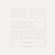 Line drawing of Oliver Furniture Mini+ Junior Kit components, including rails, panels and a short bed guard.