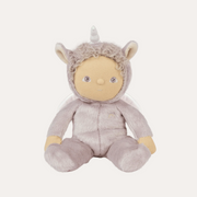Plush toy with a hood resembling a creature on a white background