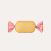 Striped candy with pink and yellow colors on a light green background