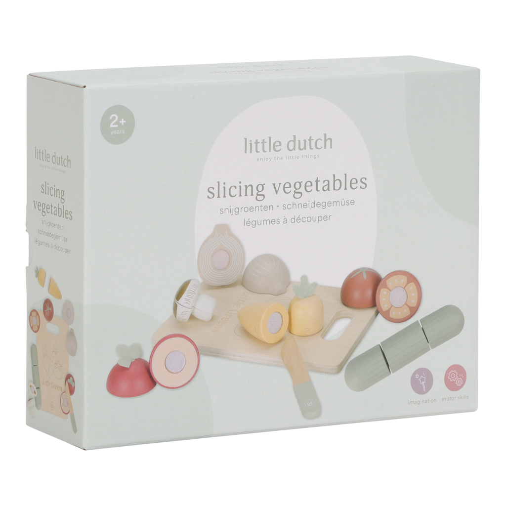 Little Dutch toy packaging for 'slicing vegetables' set on a white background