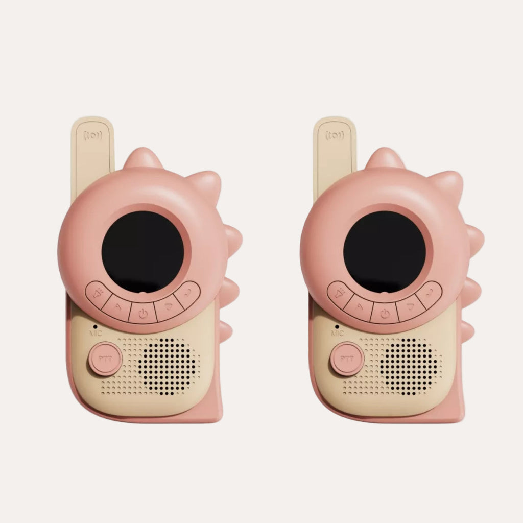 Pair of pink walkie-talkies on a white background